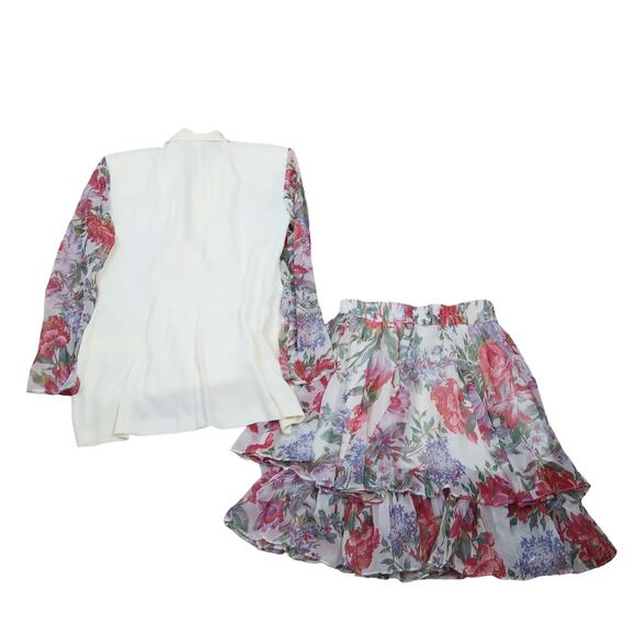 Vintage 70s cream and pink floral skirt and blazer suit set M - Picture 9 of 12